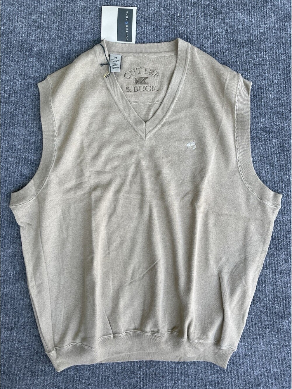 NEW Cutter & Buck Golf Sweater Vest Men’s Large V-Neck Pullover Cotton Gray NWT
